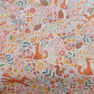 COUNTRY QUILT FABRIC - FOX/ SQUIRREL/ HEDGEHOG X 0.5m