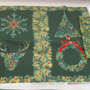 CHRISTMAS TIDINGS PANEL + 0.5M CO-ORDINATING FABRIC - DARK GREEN