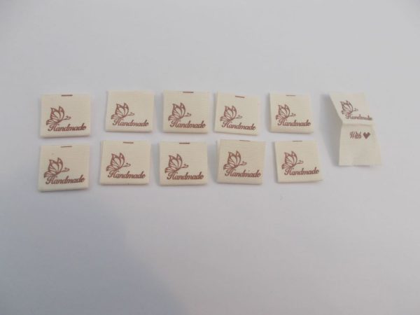 FABRIC HANDMADE LABELS - SEPIA WORDING X 10