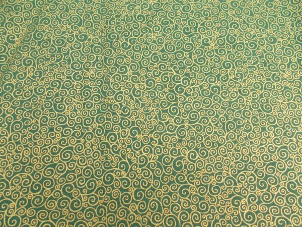 CHRISTMAS SCROLLS WITH GOLD FOILING - GREEN X 0.5m