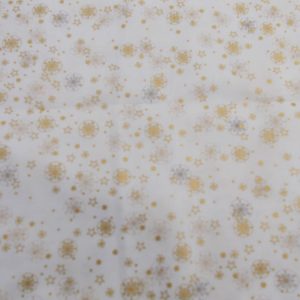 CHRISTMAS STOF - IVORY WITH GOLD FOILING - SNOWFLAKES X 0.5m