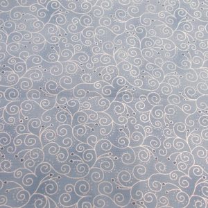 CHRISTMAS STOF - SOFT BLUE WITH SILVER FOILING - SCROLLS X 0.5m
