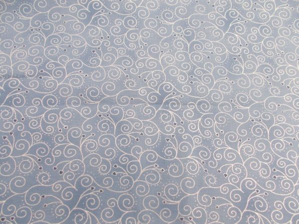 CHRISTMAS STOF - SOFT BLUE WITH SILVER FOILING - SCROLLS X 0.5m