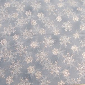 CHRISTMAS STOF - SOFT BLUE WITH SILVER FOILING - SNOWFLAKES  X 0.5m
